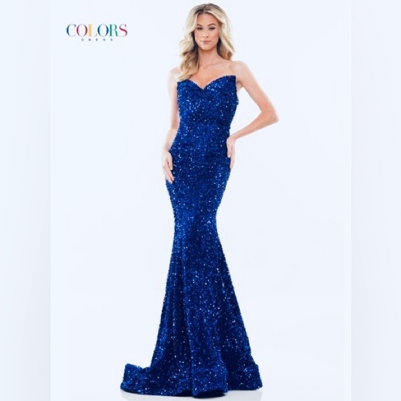 New Sequin Velvet Strapless Formal Dress - Sherri Hill #2959 - Picture 2 of 15